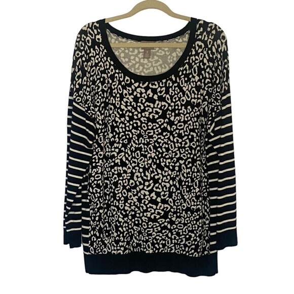 Chico's Sweater Women's 3 US XL Black White Mixed Long Sleeve Pullover - Picture 1 of 8